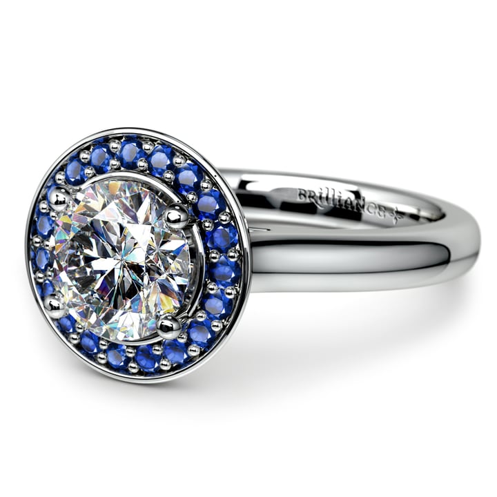 Diamond Ring Setting With Sapphire Halo In Platinum | Thumbnail 04