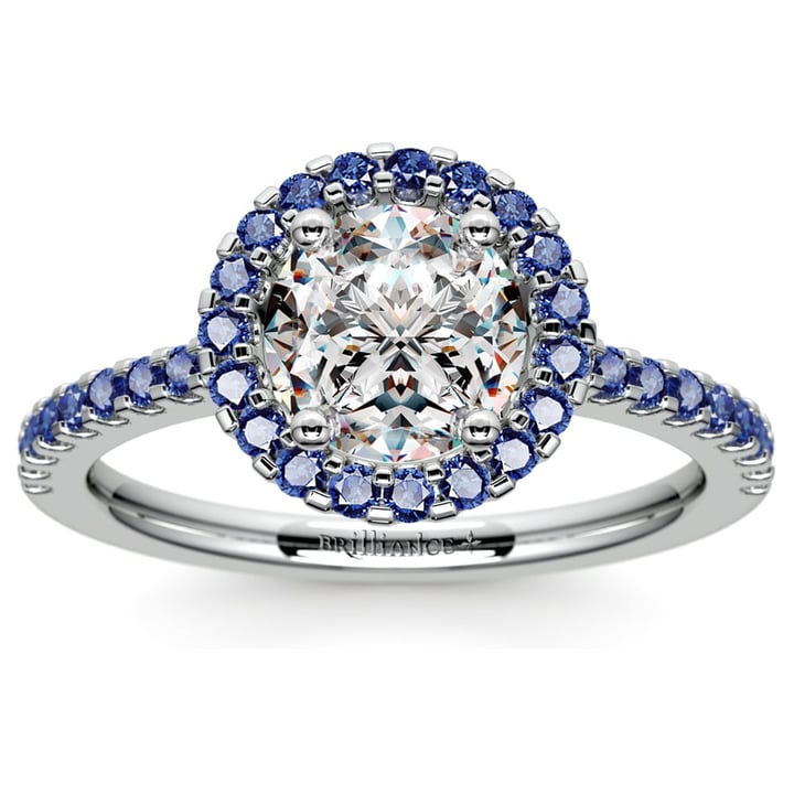 Diamond Engagement Ring With Sapphire Side Stones And Halo | 01