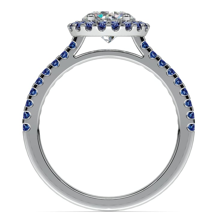 Diamond Engagement Ring With Sapphire Side Stones And Halo | 02
