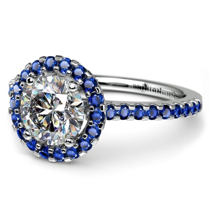 Diamond Engagement Ring With Sapphire Side Stones And Halo | 04