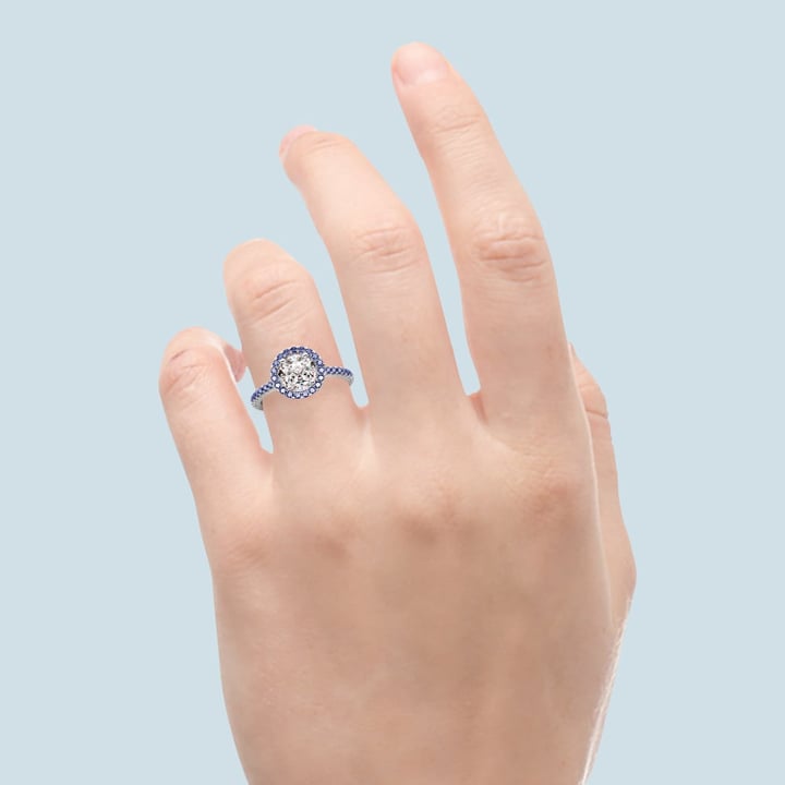 Diamond Engagement Ring With Sapphire Side Stones And Halo | 06