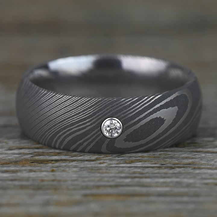 Mens Damascus Steel And Diamond Engagement Ring | 05