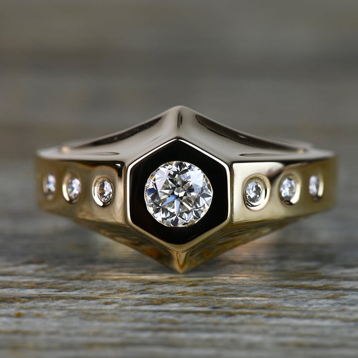 Yellow Gold Hexagonal Diamond Mangagement Ring - Magnus II | 05