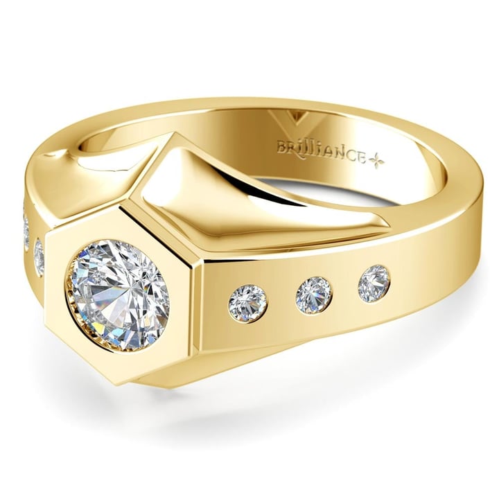 Yellow Gold Hexagonal Diamond Mangagement Ring - Magnus II | Thumbnail 01