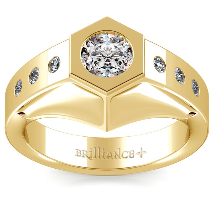 Yellow Gold Hexagonal Diamond Mangagement Ring - Magnus II | Thumbnail 02
