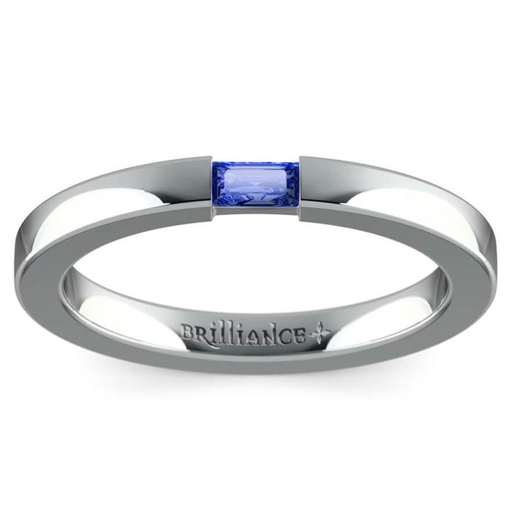 Mens Baguette Sapphire Ring In White Gold | 02
