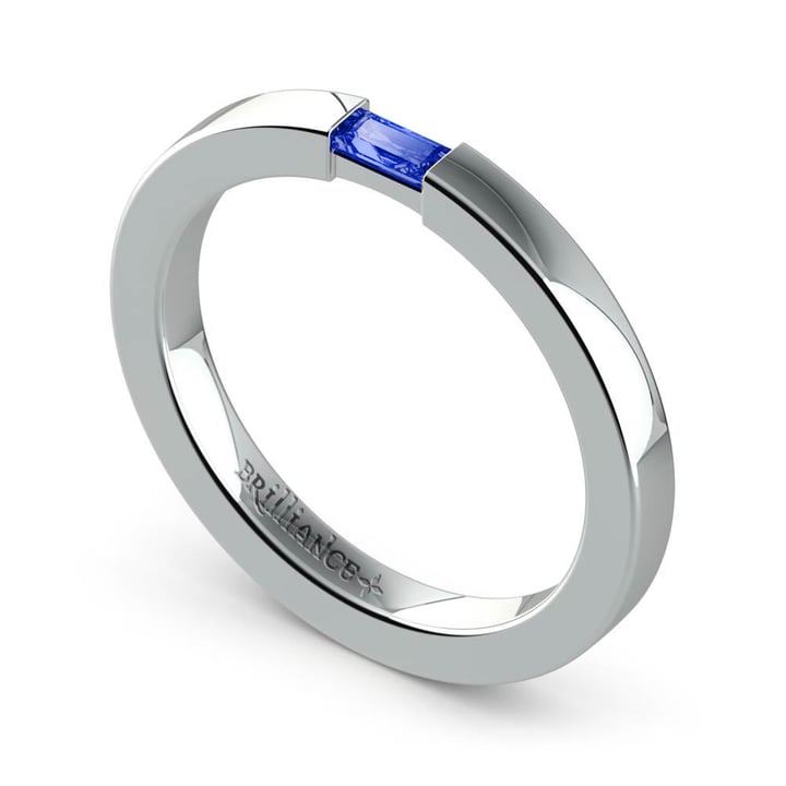 Mens Baguette Sapphire Ring In White Gold | 03