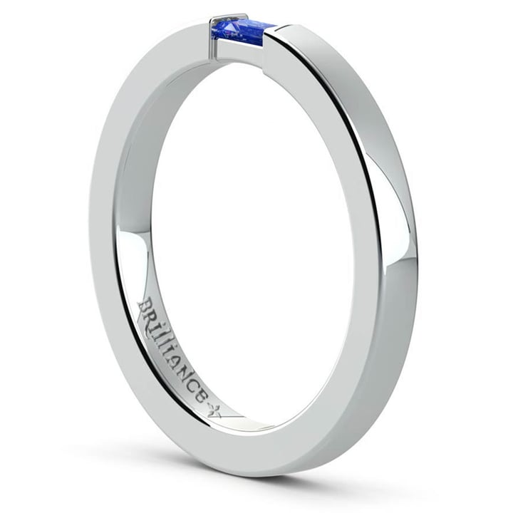 Mens Baguette Sapphire Ring In White Gold | 04