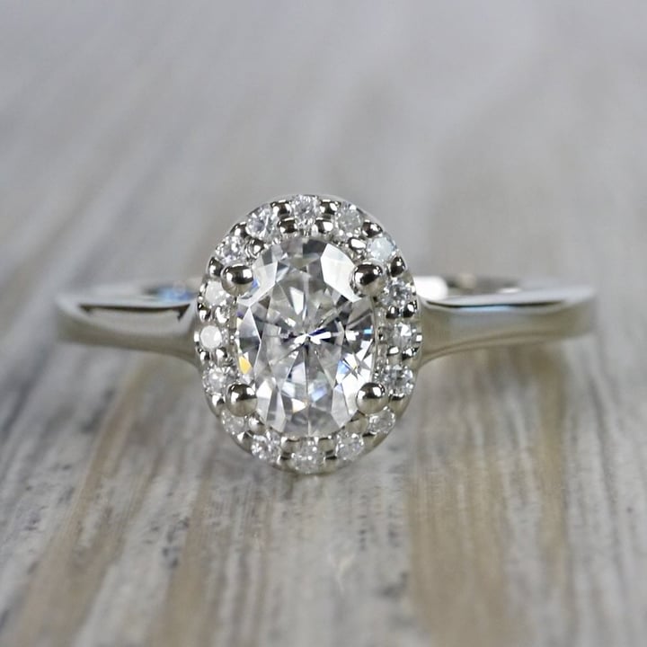 Oval Halo Moissanite Engagement Ring In White Gold (7 mm) | 05
