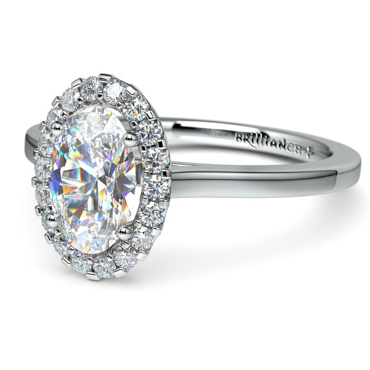 Oval Halo Moissanite Engagement Ring In White Gold (7 mm) | Zoom