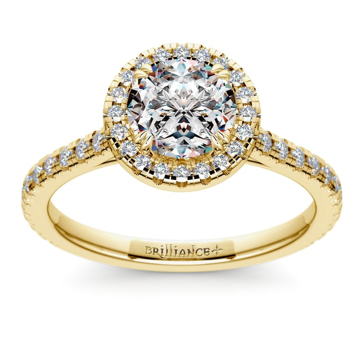 Delicate Halo Engagement Ring Setting In Classic Gold  | Thumbnail 01