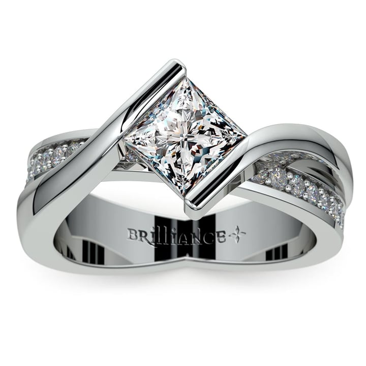 Princess Bezel Diamond Bridge Ring Setting in White Gold