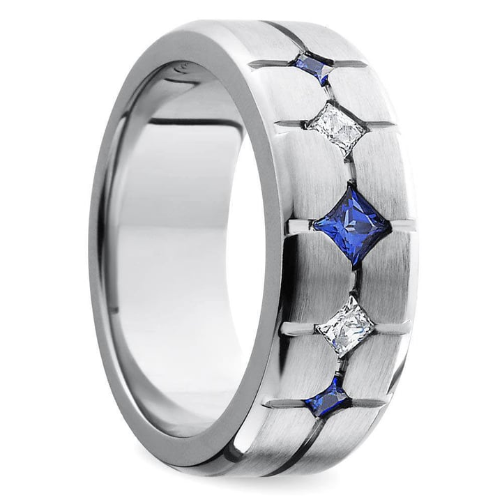 Mens Cobalt Ring With Diamonds And Sapphire | Thumbnail 02