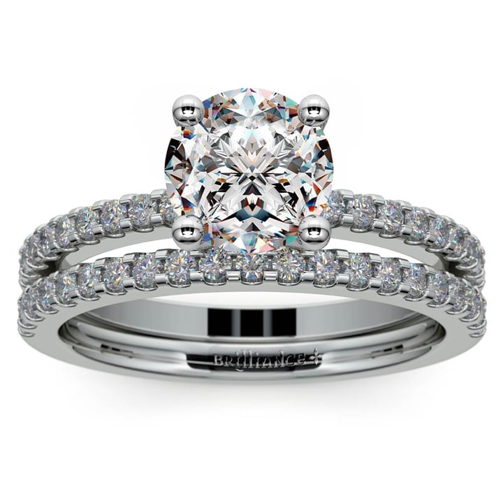 Scalloped Engagement Ring and Wedding Band In White Gold