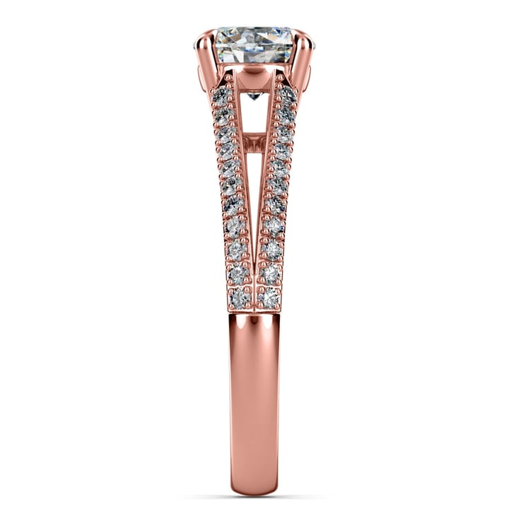 Rose Gold Split Shank Engagement Ring With Pave Diamonds | 03