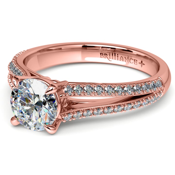 Rose Gold Split Shank Engagement Ring With Pave Diamonds | 04