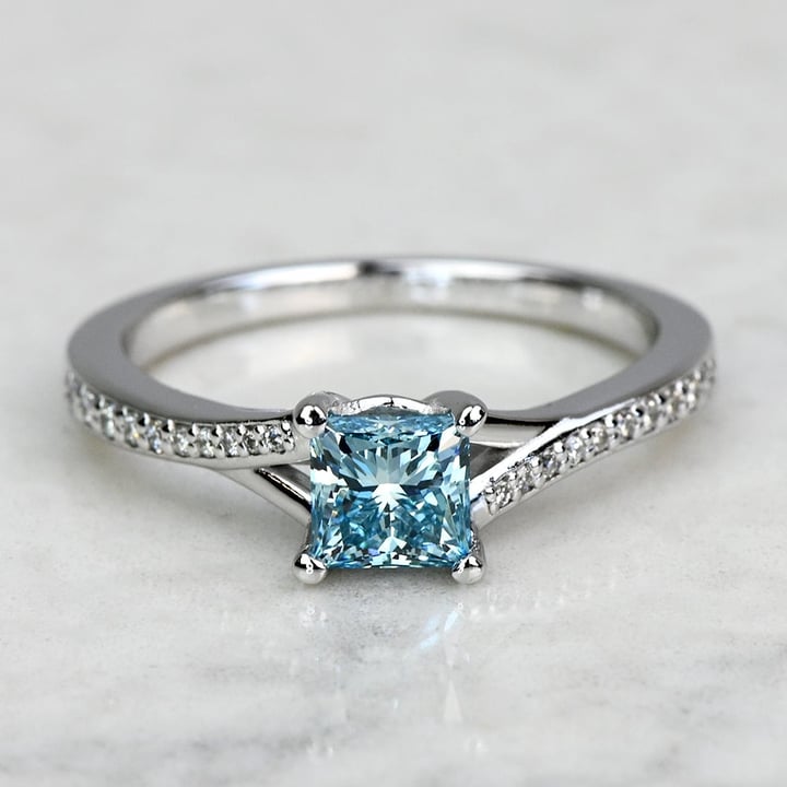 Split Shank Micropave Diamond Engagement Ring in White Gold | 05