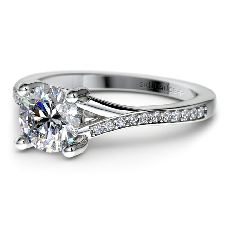 Split Shank Micropave Diamond Engagement Ring in White Gold | 04