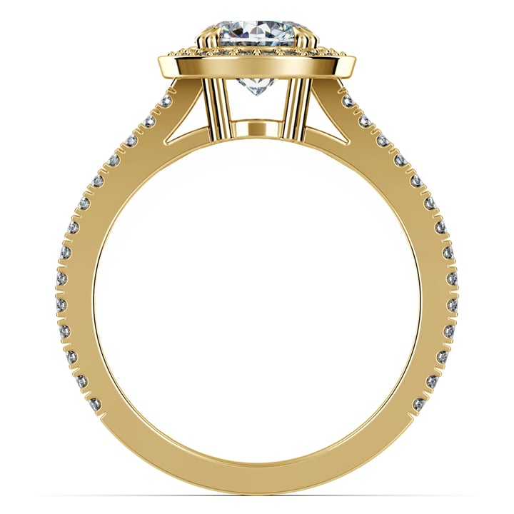 Split Shank Pave Halo Diamond Engagement Ring Setting In Yellow Gold | Thumbnail 02