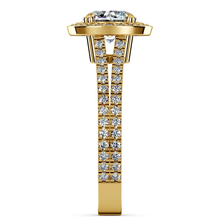 Split Shank Pave Halo Diamond Engagement Ring Setting In Yellow Gold | 03