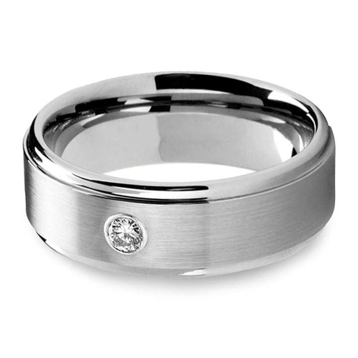 Tungsten And Diamond Mens Engagement Ring With Step Edge | 01