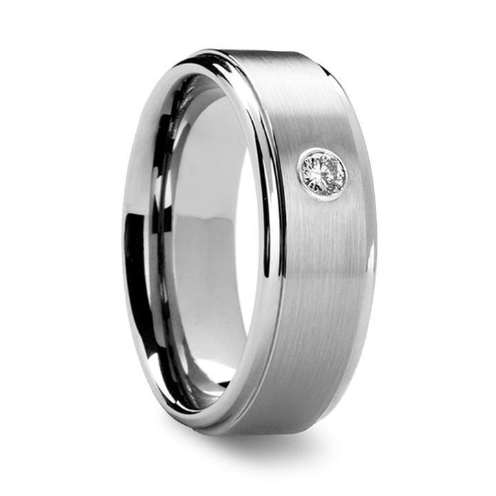 Tungsten And Diamond Mens Engagement Ring With Step Edge | 02