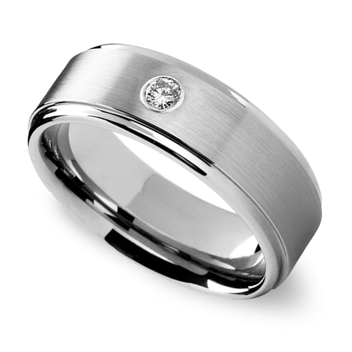 Tungsten And Diamond Mens Engagement Ring With Step Edge | Thumbnail 03