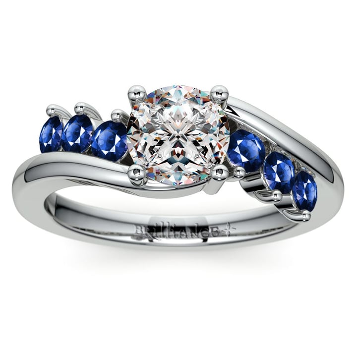 Diamond And Blue Sapphire Swirl Engagement Ring In Platinum | Zoom