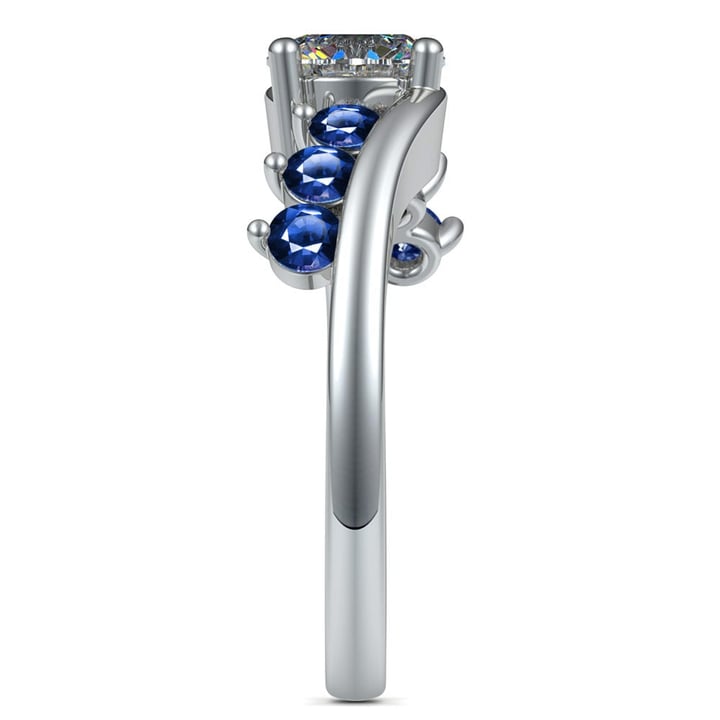 Diamond And Blue Sapphire Swirl Engagement Ring In Platinum | 03