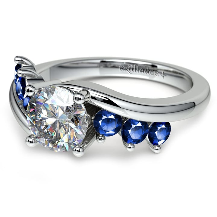 Diamond And Blue Sapphire Swirl Engagement Ring In Platinum | 04