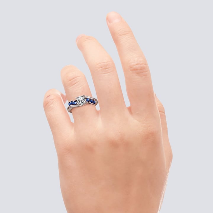 Diamond And Blue Sapphire Swirl Engagement Ring In Platinum | 05