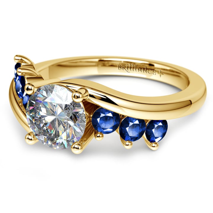 Diamond And Blue Sapphire Swirl Engagement Ring In Gold | Thumbnail 04