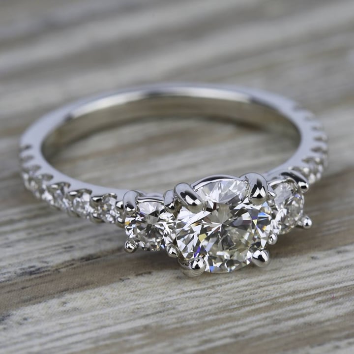 Three Stone Diamond Platinum Engagement Ring With Scalloped Band  | Thumbnail 05