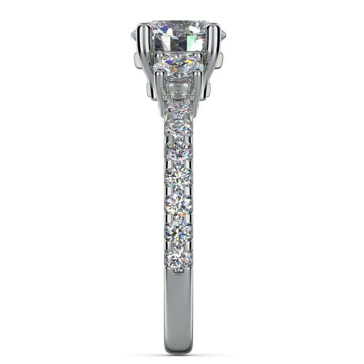 Three Stone Diamond Platinum Engagement Ring With Scalloped Band  | Thumbnail 03