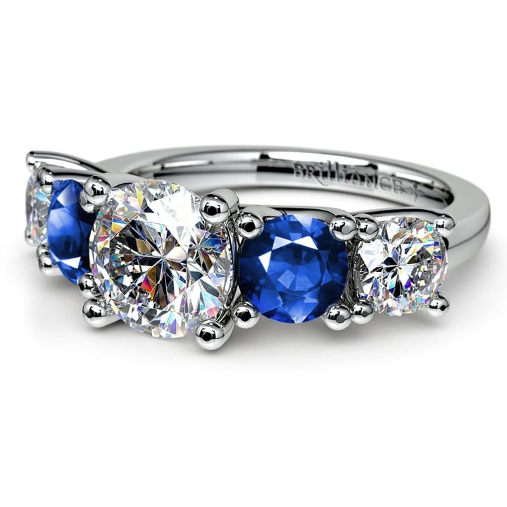 Trellis Sapphire and Diamond Engagement Ring in White Gold
