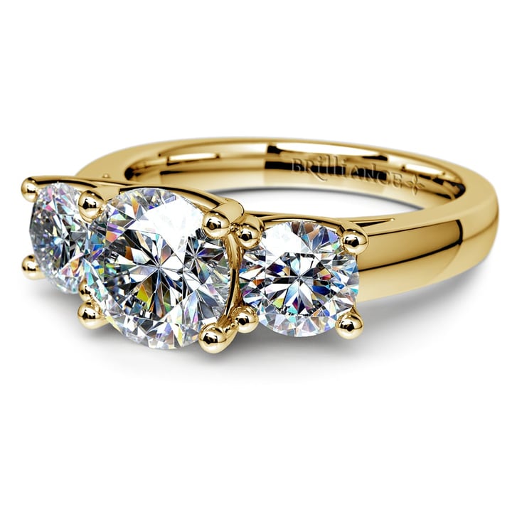 3 Stone Trellis Diamond Engagement Ring Setting In Classic Gold | 04