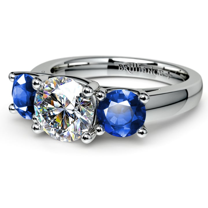 Three Stone Sapphire And Diamond Ring In White Gold | 04