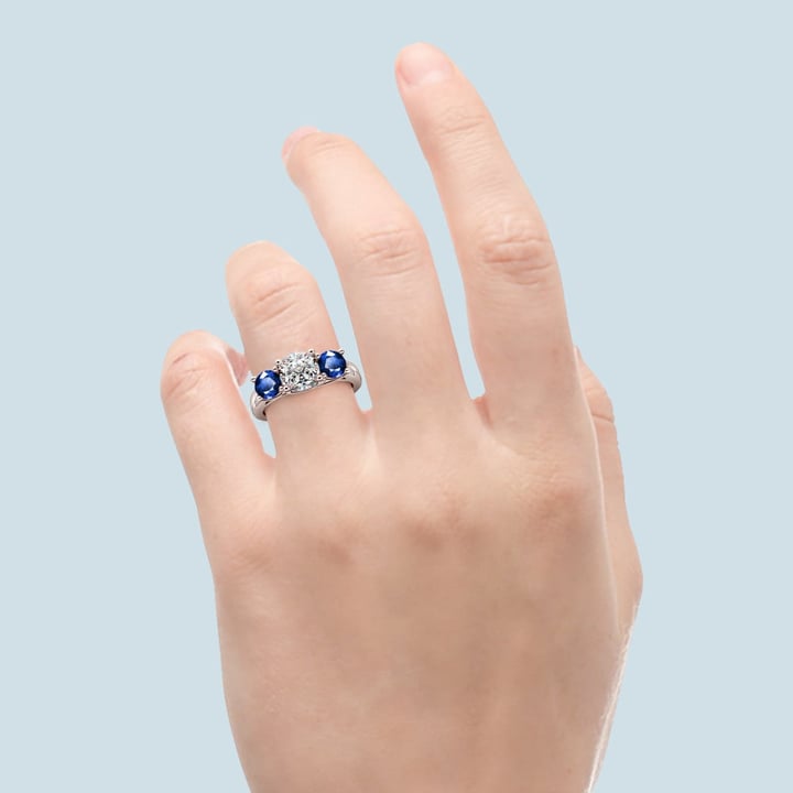 Three Stone Sapphire And Diamond Ring In White Gold | 06