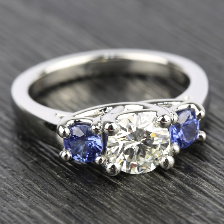 Three Stone Sapphire And Diamond Ring In White Gold | 05