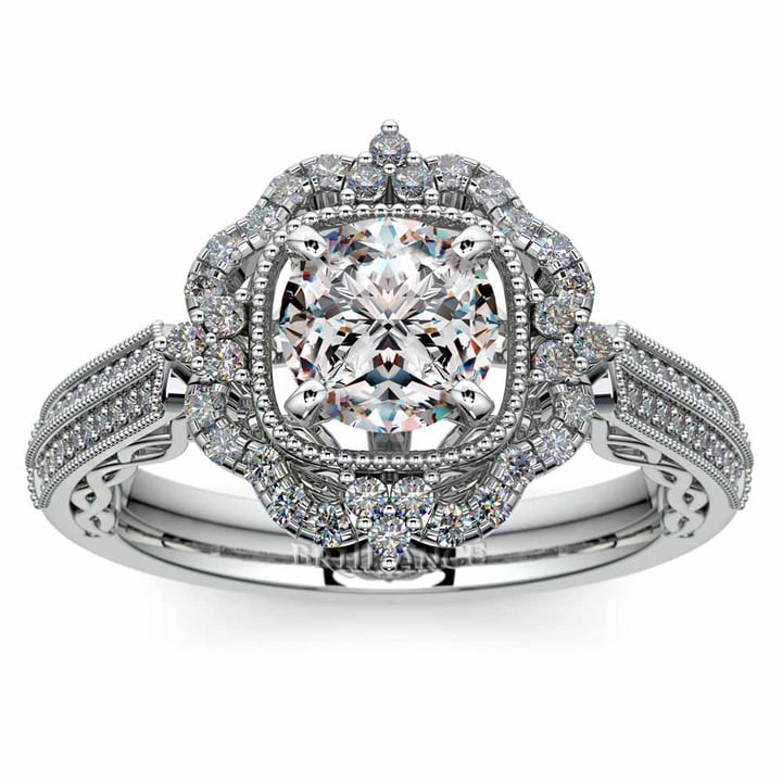 Halo Diamond Vintage Engagement Ring In Platinum | 01
