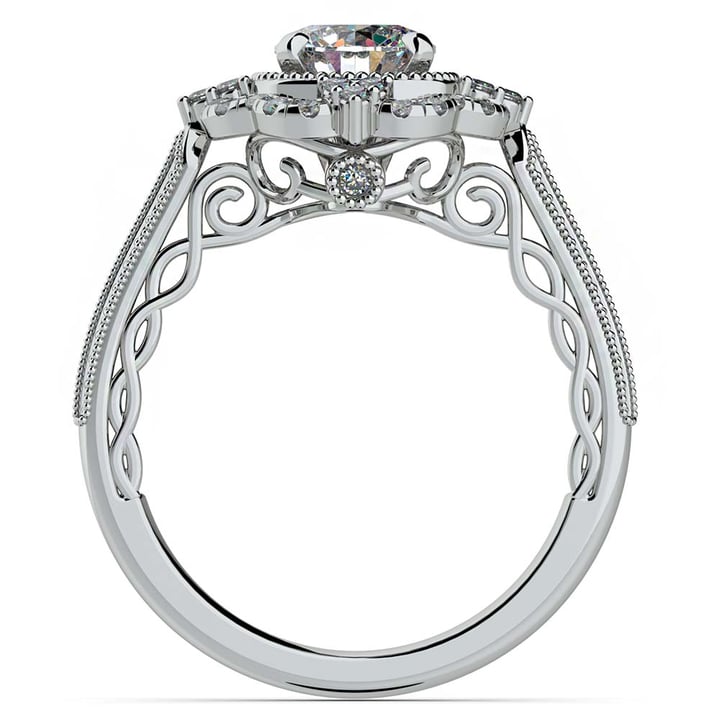 Halo Diamond Vintage Engagement Ring In Platinum | 02