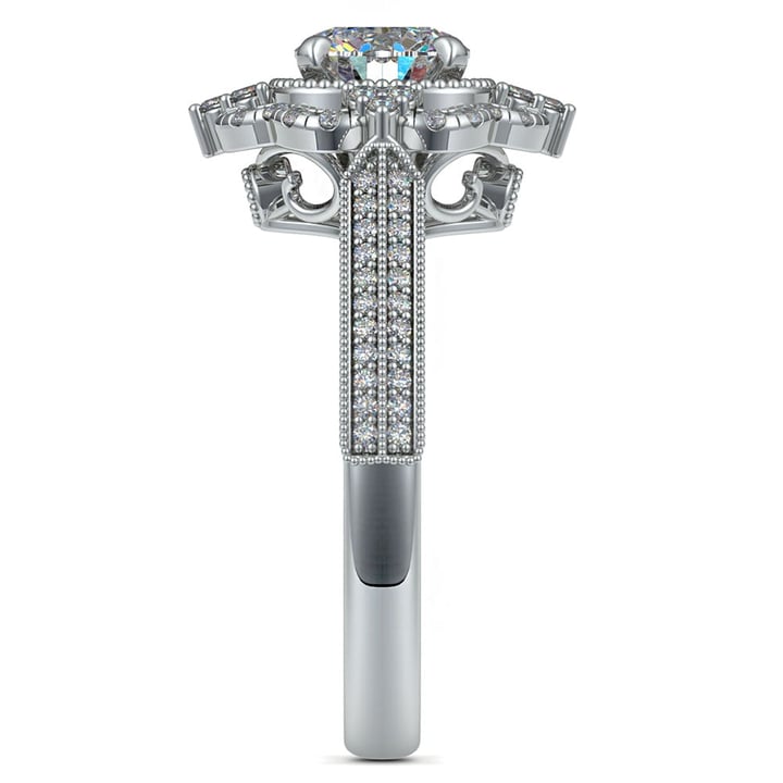 Halo Diamond Vintage Engagement Ring In Platinum | Thumbnail 03