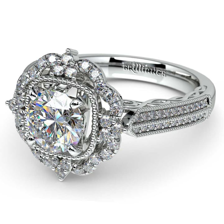 Halo Diamond Vintage Engagement Ring In Platinum | Thumbnail 04