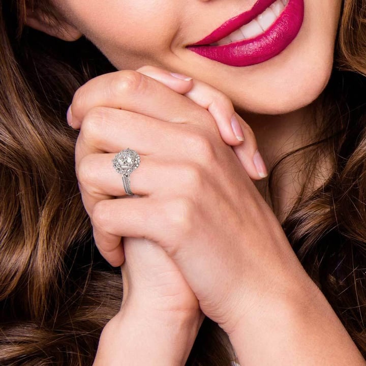 Halo Diamond Vintage Engagement Ring In Platinum | Thumbnail 06