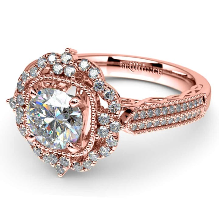 Vintage Halo Diamond Engagement Ring In Rose Gold | Thumbnail 04