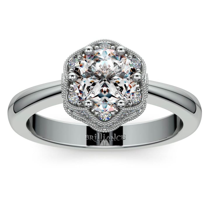 Vintage Halo Diamond Engagement Ring Setting In Platinum | Zoom