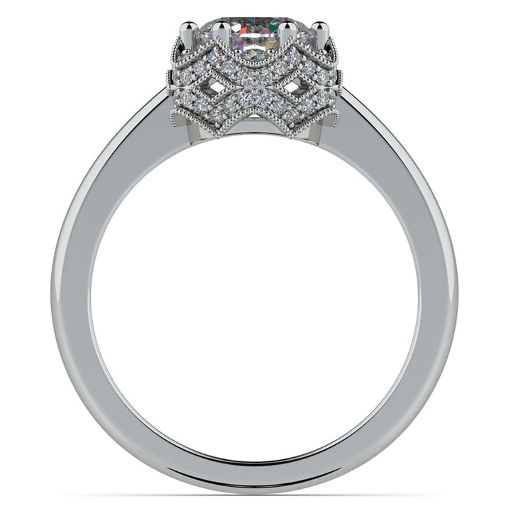 Vintage Halo Diamond Engagement Ring Setting In Platinum | 02