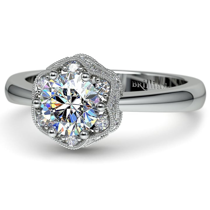 Vintage Halo Diamond Engagement Ring Setting In Platinum | Thumbnail 04