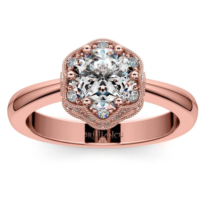 Vintage Halo Diamond Engagement Ring Setting In Rose Gold | 01