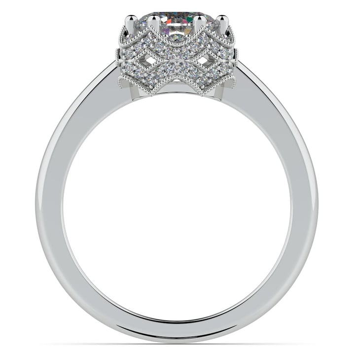 Vintage Halo Diamond Engagement Ring Setting In White Gold | 02